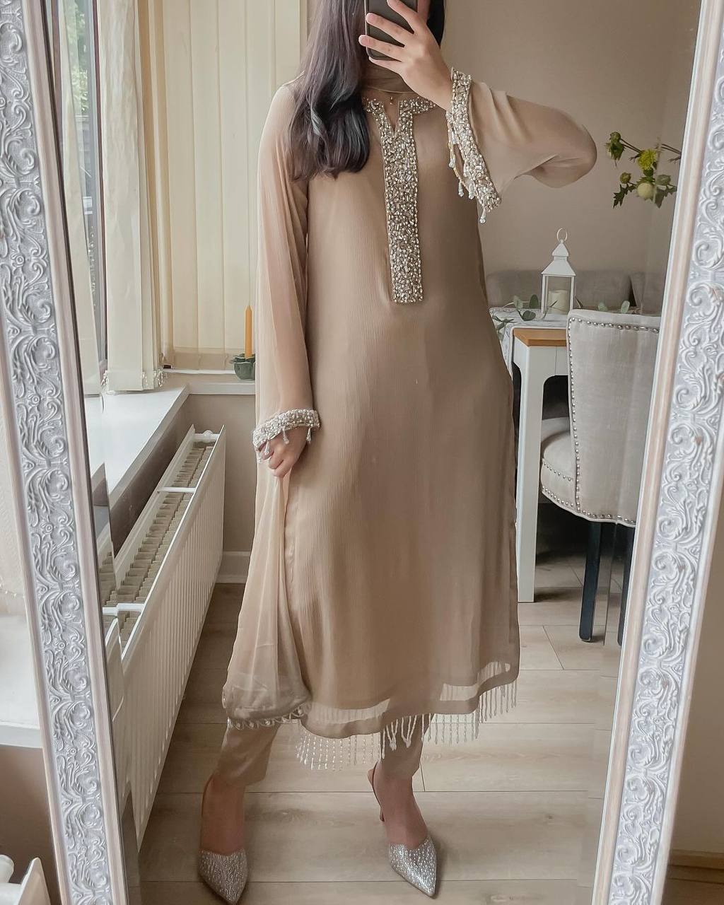 PINK REAL MOTI HAND WORK TOP AND PENT SUIT SET:-3010 – mahir fab