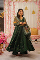 GREEN Colored EMBROIDERED CHINNON SILK  ANARKALI SUIT SET:-DC77