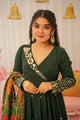 GREEN Colored EMBROIDERED CHINNON SILK  ANARKALI SUIT SET:-DC77