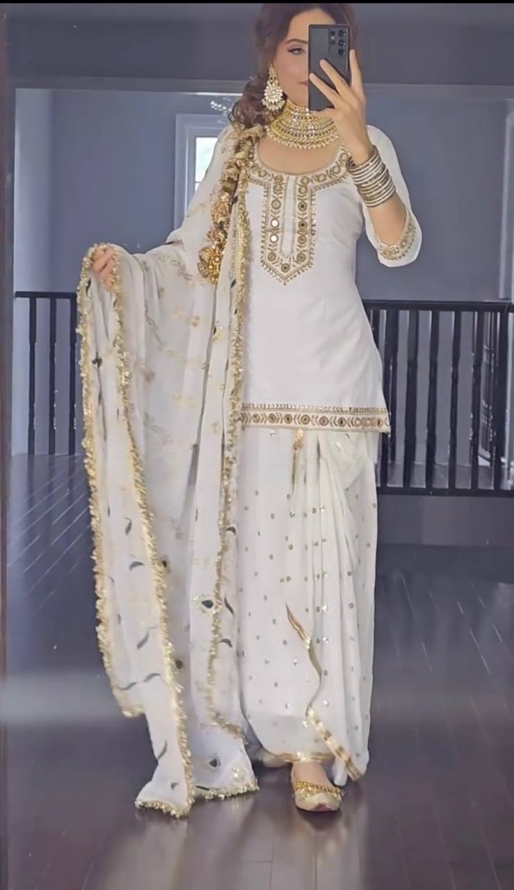 strapless open back dress Party Wear Look Top ,Dhoti Skirt and Dupatta sharara dress-3019 – mahir fab