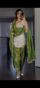 Green And White Colored New Designer Party Wear Look Top ,Dhoti Salwar